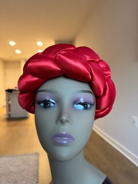 Satin Braided Turban Headband - Red